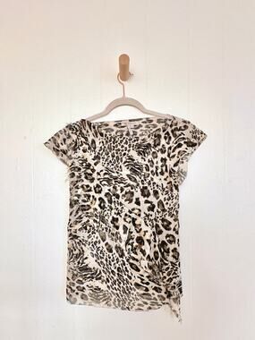 Vintage Y2K BCBGeneration Leopard Print Gold Foil Ruffle Blouse XS Mob Wife